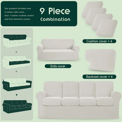 Vista 262 de CHUN YI Fundas para sofá de 7 piezas, lavables, fundas elásticas para sofá de 3 cojines con respaldo y fundas de cojín separados, protector