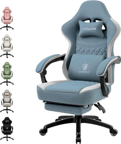 Vista 19 de Dowinx Silla de juegos de tela transpirable con almohadilla de gel y bolsa de almacenamiento, cómoda silla de jugador con cojín de resorte