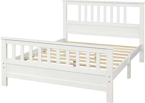 Vista 14 de Merax Cama de plataforma individual de madera maciza blanca para niños, marco de cama de plataforma individual con cabecero, estribo, soporte