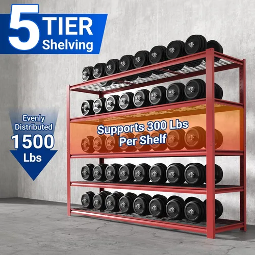 Vista 5 de FLEXIMOUNTS Estantería de Garaje de 60" de Ancho, Estantes de Almacenamiento de 5 Niveles Carga 1500LBS, Estantería de Garaje Ajustable Resistente