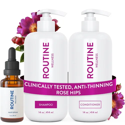 Routine Wellness Set de champú y acondicionador y suero capilar para cabello más fuerte - Biotina | Color seguro | Sin sulfatos | Vegano | Probado