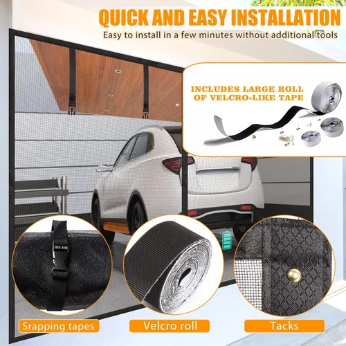 Vista 7 de Puertas de pantalla de garaje para garaje de 1 coche de 8x7 pies; pantalla de puerta de garaje magnética de fibra de vidrio de 1400g/3.1lb