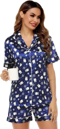 Vista 3 de SWOMOG Womens Silk Satin Pajamas Set Two-piece Pj Sets Sleepwear Loungewear Button-Down Pj Sets