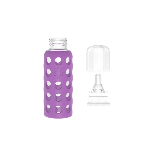 Vista 2 de Lifefactory 9-Ounce BPA-Free Glass Baby Bottle with Protective Silicone Sleeve and Stage 2 Nipple, Grape
