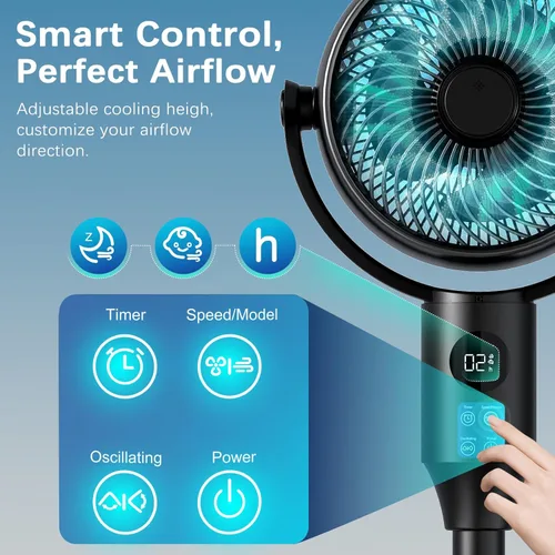 Vista 3 de JYMIPA Ventilador de pie oscilante para dormitorio, ventilador de pedestal silencioso de flujo de aire de 79 pies con 3 modos, 8 velocidades