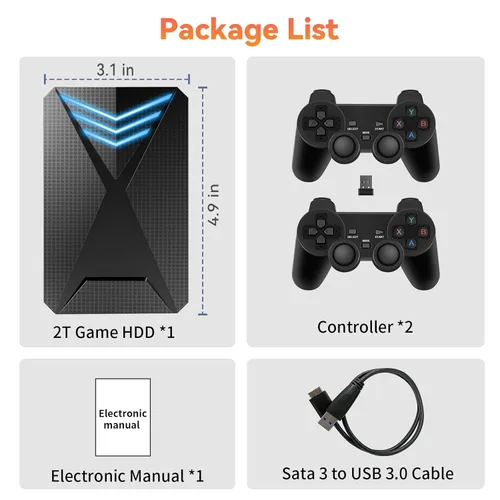 Vista 8 de 2T Retro Game Console HDD with 4280 Top Video Games, Hyper Base Lbox with 18 Emulator Console, Plug and Play for Win 8.11011, Portable Game Hard