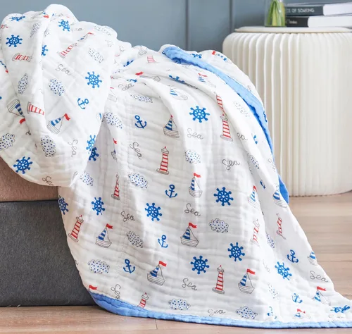 Vista 21 de J-pinno Manta reversible de muselina de abeja amarilla, 100% algodón, 6 capas, suave y cálida, para sofá, niños y niñas, con dibujos animados