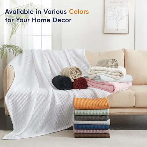 Vista 9 de PHF - Manta de punto gofre ultra suave de 50"x 60" - Manta tejida, ligera, transpirable y acogedora, lavada - Ideal para sofá, cama, sillón, Negro