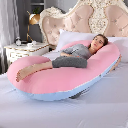 Vista 6 de KFUN Almohada de embarazo de cuerpo completo, almohada de maternidad en forma de C para mujeres embarazadas, funda desmontable, soporte