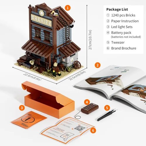 Vista 6 de Funwhole Sheriff's-Office Lighting - Juego de ladrillos de construcción – The Old West Sheriff's Office - Juego de modelos de construcción de luz