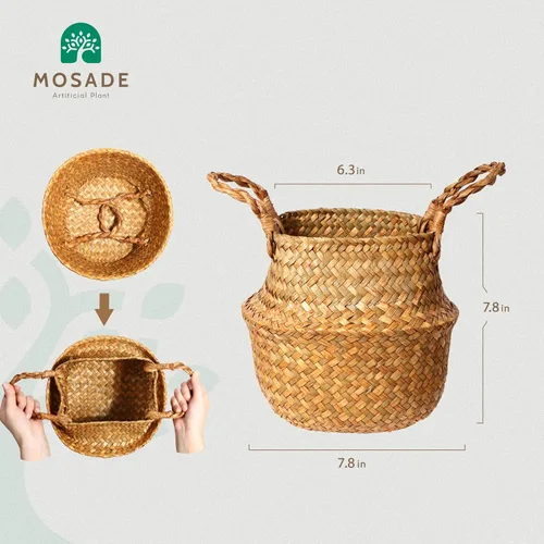 Vista 6 de MOSADE Artificial Fiddle Leaf Fig Tree 37" Fake Potted Ficus Lyrata Plant with Handmade Seagrass Basket, Perfect Faux Plants Home Décor for Indoor