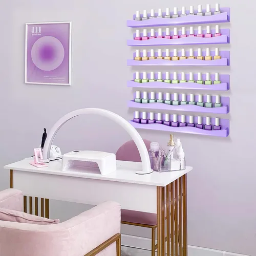 Vista 6 de Paquete de 6 estantes de esmalte de uñas, estantes acrílicos Púrpura