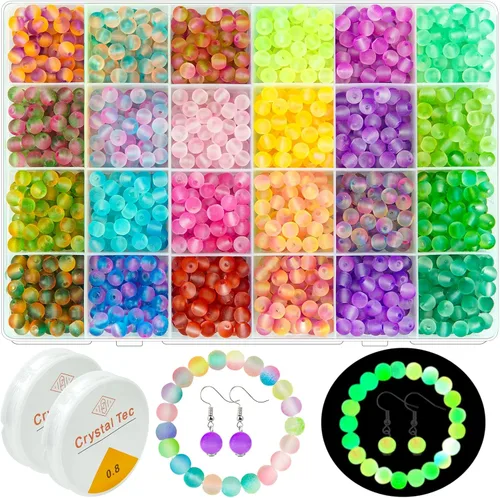 1560 cuentas de 0.236 pulgadas que brillan en la oscuridad para pulseras, 24 cuentas de vidrio que brillan en la oscuridad para hacer joyas, cuentas