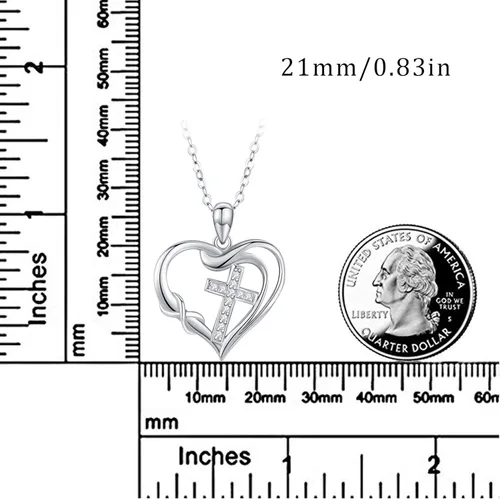 Vista 2 de CUOKA MIRACLE Collar de cruz con dije de corazón infinito, collar de plata de ley 925 con cadena delicada, joyería de 18 pulgadas, regalo de Navidad