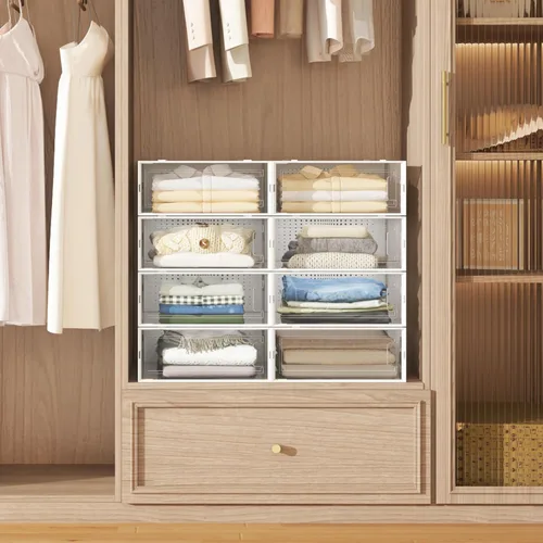 Vista 2 de EazeHome Paquete de 8 cajas transparentes apilables para botas, cajas de almacenamiento para botas altas, caja de zapatos de plástico con tapas