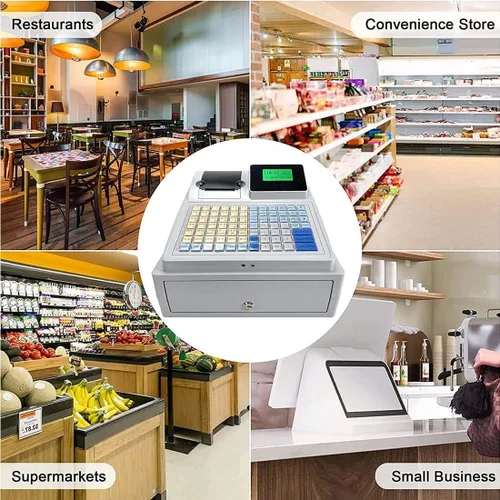 Vista 7 de Sistema de caja registradora electrónica, caja registradora electrónica LED de 81 llaves, con teclado plano, cajón de efectivo e impresora térmica