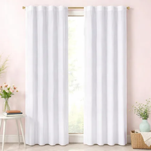 Vista 13 de Juego de 2 paneles de cortinas de lino natural con pestaña superior de 50 x 63 pulgadas, cortinas largas de lino para sala de estar y dormitorio