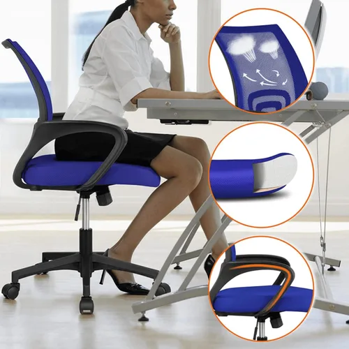 Vista 34 de Silla de oficina en casa, silla de escritorio ergonómica, silla de computadora de malla con soporte lumbar y reposabrazos, silla de trabajo Negro