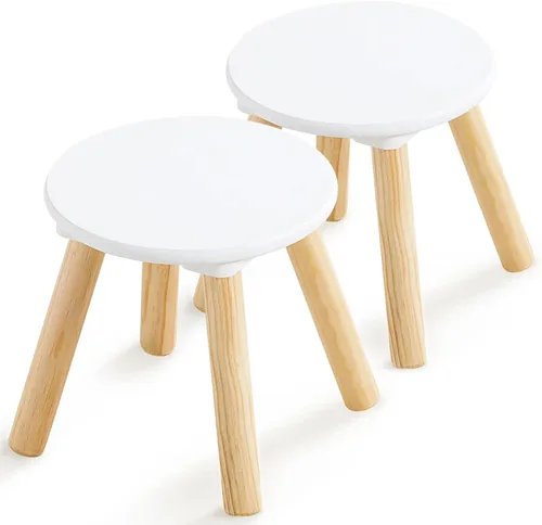 Vista 23 de Beright Taburete de madera para niños, taburete para niños, mesa sensorial perfecta a juego, taburete resistente de 9 pulgadas con cuatro patas
