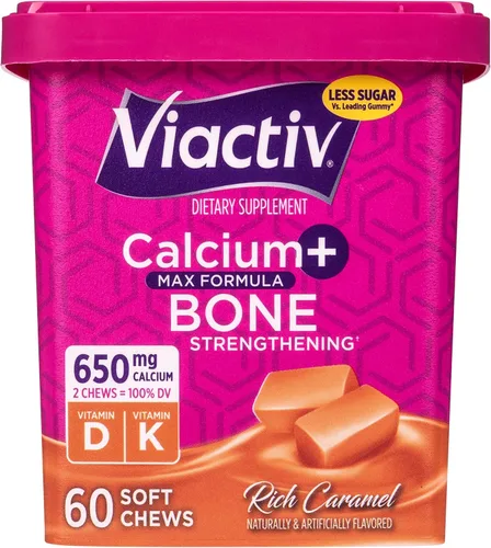 Viactiv Suplemento de calcio + vitamina D3 masticables suaves, caramelo, 60 masticables - Suplemento dietético de calcio para la salud ósea