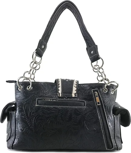 Vista 3 de Justin West - Bolso de mano con bordado floral y hebilla de diamantes de imitación con correa oculta