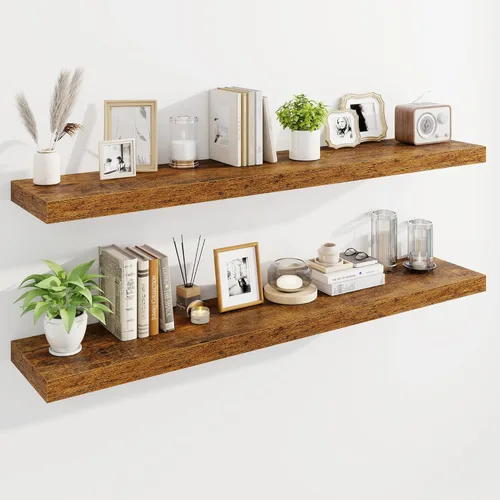 Vista 15 de Marsmiles Estantes flotantes de 32" para pared, estantes de madera con soportes invisibles, juego de 2, estante de pared de estilo rústico de granja
