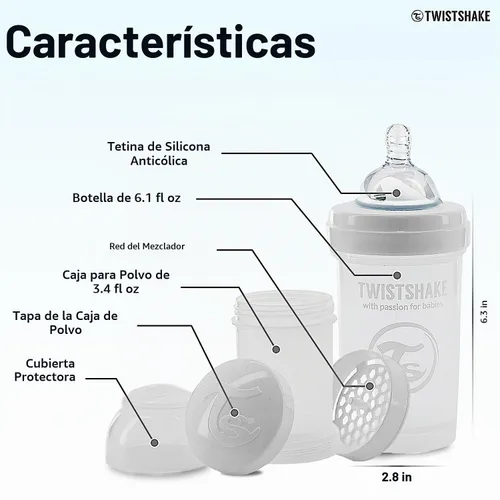 Vista 4 de Twistshake Biberones anticólicos - Botellas prémium de 6.1 fl oz/6 oz para una experiencia de alimentación cómoda para el cuidado del bebé
