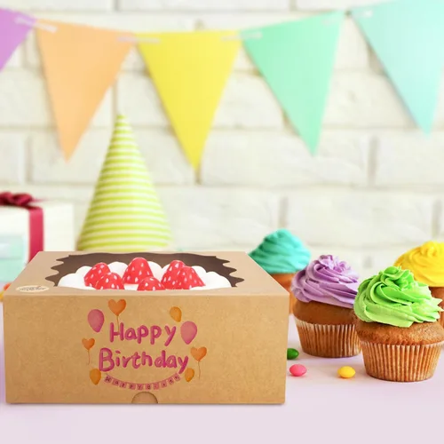 Vista 4 de Eupako Cajas para tartas con ventana de 10 x 10 x 5 pulgadas, 25 unidades, cajas de panadería marrones para tartas, galletas, pasteles, chocolates