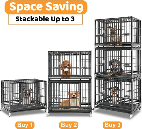 Vista 2 de Homey Pet Jaula para Perros Apilable de Servicio Pesado de 37 pulgadas, Jaula Kennel Indestructible a Prueba de Escape para Perros con Ruedas