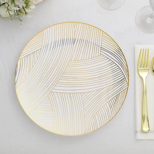 Vista 10 de Efavormart - Paquete de 10 platos de postre de plástico con pincel, color blanco y azul, platos desechables redondos para ensalada, 7 pulgadas