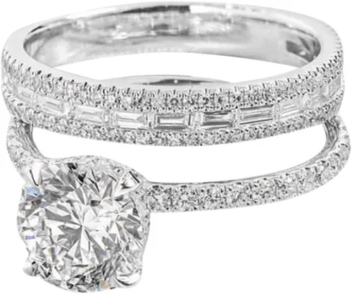 Vista 5 de Juego de 2 anillos de diamantes para parejas, juego de anillos de diamantes con microincrustaciones de lujo, joyería de compromiso para mujer