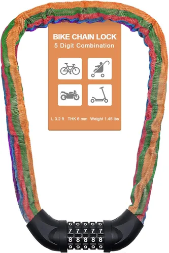 Vista 16 de NDakter Cerradura de cadena para bicicleta, combinación de 5 dígitos, resistente, antirrobo, cerradura de bicicleta de seguridad