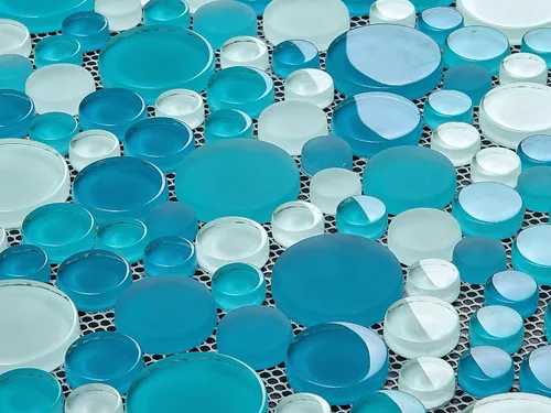 Vista 3 de 5 hojas de mosaico de vidrio para salpicaduras de cocina, pared de ducha de baño, etc., colección de burbujas, rondas mixtas, 12 x 12 x 5/16