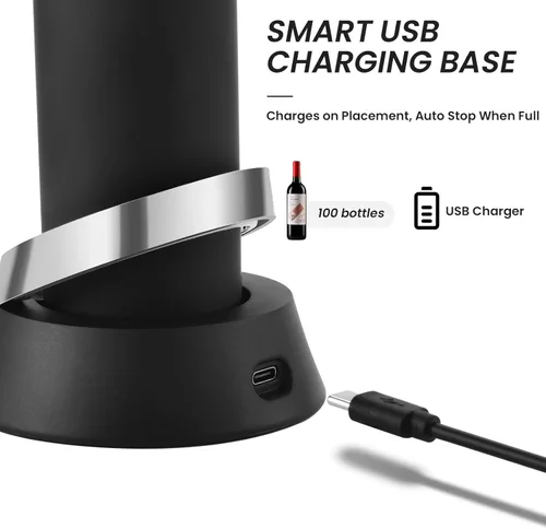 Vista 3 de BLUBYEES Abridor eléctrico de botellas de vino con base de carga y cortador de papel de aluminio integrado, sacacorchos automático inteligente