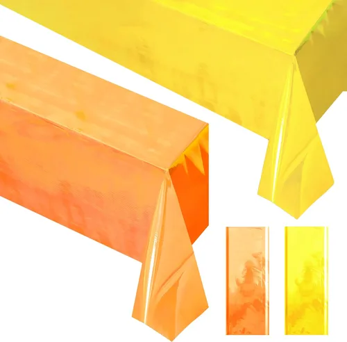 Vista 14 de Mantel iridiscente azul de 4 piezas – Mantel desechable de 40 x 108 pulgadas con láser brillante – Manteles de plástico con purpurina – Mantel