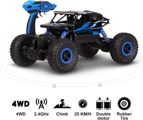 Vista 6 de Coche de control remoto Rock Crawler de Cheerwing, escala 1:18, control remoto 2.4 Ghz, camión monstruo, 4X4 todoterreno, Azul
