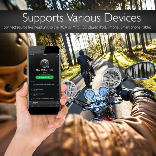 Vista 5 de Pyle Sistema de altavoz y amplificador de motocicleta de 300 vatios resistente a la intemperie con dos altavoces impermeables de 2.25 pulgadas