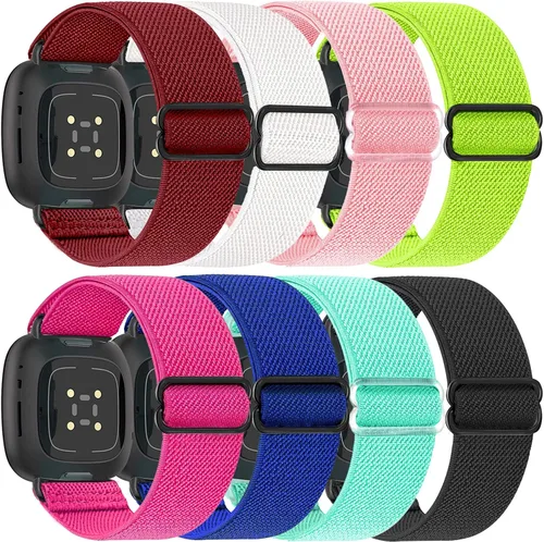 Vista 8 de Paquete de 8 bandas elásticas compatibles con Fitbit Versa 3 y Fitbit Versa 4, Fitbit Sense y Fitbit Sense 2, pulsera deportiva ajustable de nailon
