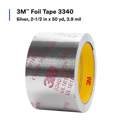 Vista 3 de Cinta de aluminio de 3M 3340, 2.5 pulgadas x 50 yardas, 4.0 mil, plateada, para ventilación, calefacción y aire acondicionado, sellado y parches