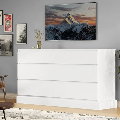 Vista 10 de Hasuit Cómoda doble de 6 cajones, cofre de almacenamiento de madera de 51.5'' de ancho con 6 cajones, armario de almacenamiento de ropa de gran