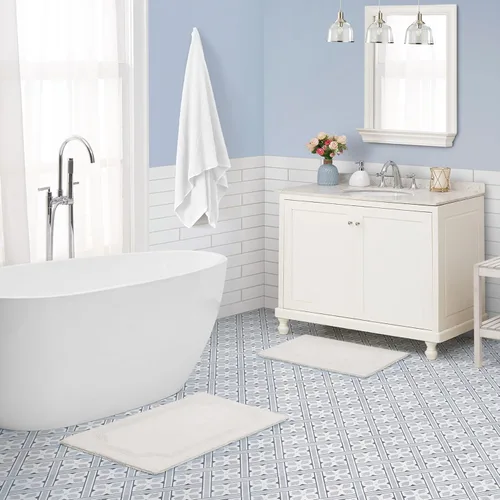 Vista 6 de Laura Ashley - Tapete de baño reversible de algodón, decoración de baño de alta calidad, lavable a máquina, altamente absorbente, juego de 2 piezas