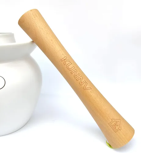 Vista 2 de Chucrut Pounder para tarros Mason Fermentación Vegetal Packer Kimchee Tamper, una pieza de madera de haya maciza (12 pulgadas)