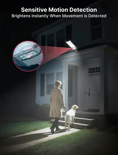 Vista 4 de Luces solares impermeables para exteriores, 3000 lúmenes, luz de inundación LED con sensor de movimiento, iluminación de seguridad al aire libre