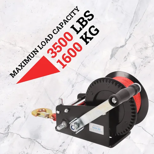 Vista 2 de Cabrestante de mano resistente de 3500 libras de capacidad, cabrestante de mano con correa de poliéster de 33 pies, relación 4:1/8:1, correa