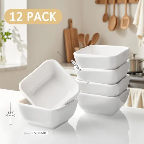 Vista 3 de Paquete de 12 platos de cerámica para salsa de soja de 3 onzas, cuencos de inmersión de 3 pulgadas para sushi, cocina asiática, platos de salsa