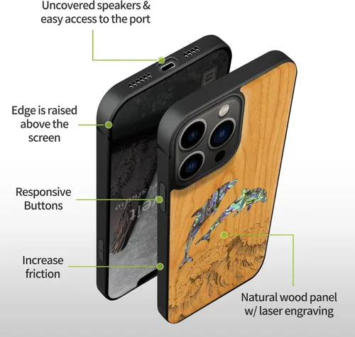 Vista 6 de Carveit Funda protectora de madera de diseñador para iPhone 13 Pro (grabado de madera e incrustaciones de carcasa), compatible con 13 Pro MagSafe