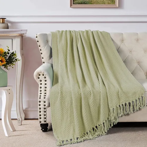 Vista 47 de Manta para sofá, funda de sofá suave de punto texturizado, manta de tweed con borlas de flecos para decoración del hogar, cama, sofá, silla, 50 x 60