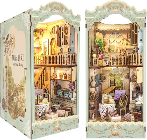 Vista 14 de Kit de casa de muñecas en miniatura Kisoy con muebles, kit de casa de madera 3D para bricolaje con cubierta antipolvo, juguetes de casa pequeña