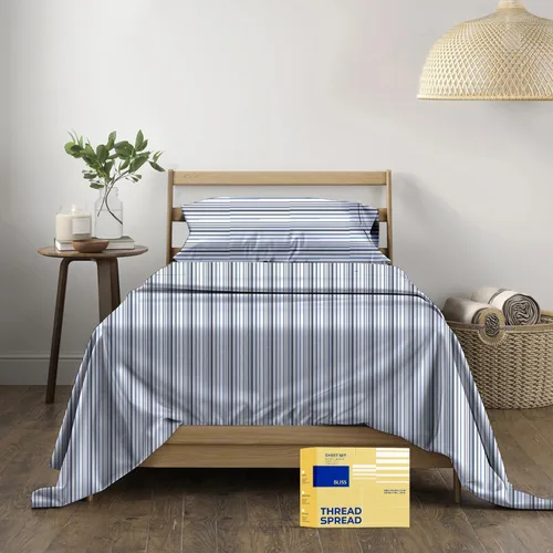 Vista 59 de THREAD SPREAD Hotel Collection - Juego de sábanas de 600 hilos de algodón egipcio, satinado, 4 piezas, Algodón, Gris oscuro - Rayas, gemelo Rayas