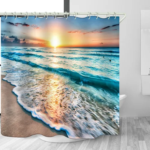Vista 31 de LYFANS Cortina de Ducha para Baño con Diseño de Escalope de Playa 3D, Cortinas de Ducha Estándar para Bañera Lujosas, Cortinas de Ducha de Tela